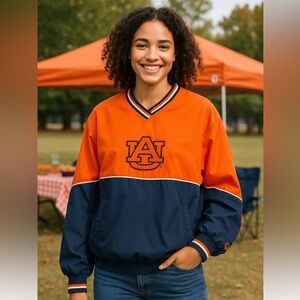 Vintage Auburn Tigers Embroidered 58 Sports Orange Pullover Windbreaker Size XL